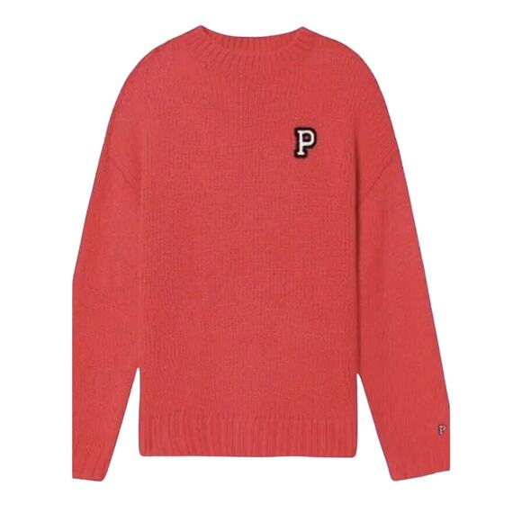 VS PINK coral knit Boyfriend chunky pullover sweater w/Logos Oversized small - Picture 4 of 10